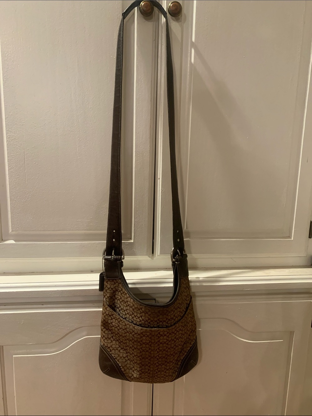 Coach Brown Signature Monogram Crossbody with Dark Brown Trim